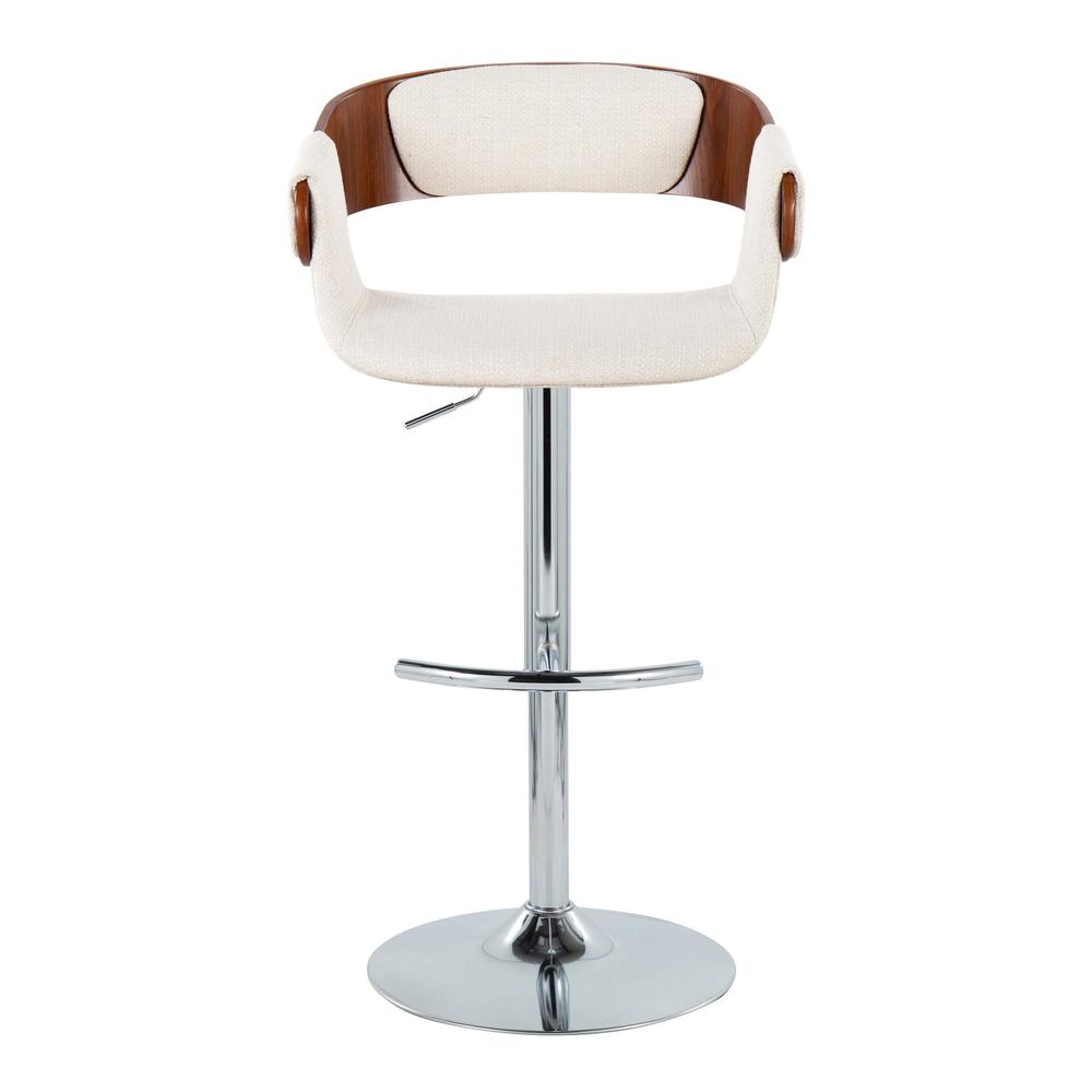 Chrome Metal, Walnut Wood, Cream Fabric Elisa Adjustable Barstool - Set of 2. Picture 6