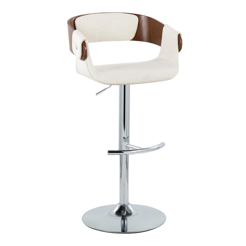 Chrome Metal, Walnut Wood, Cream Fabric Elisa Adjustable Barstool - Set of 2. Picture 2