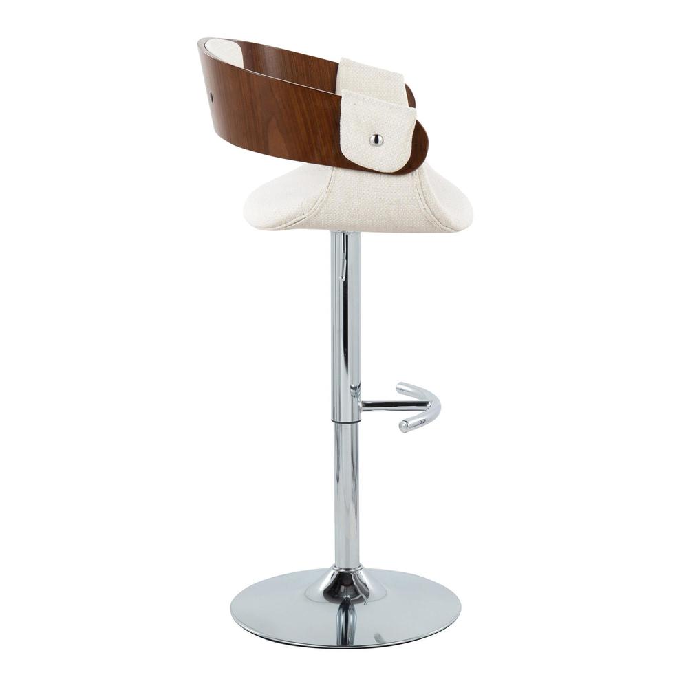Chrome Metal, Walnut Wood, Cream Fabric Elisa Adjustable Barstool - Set of 2. Picture 3