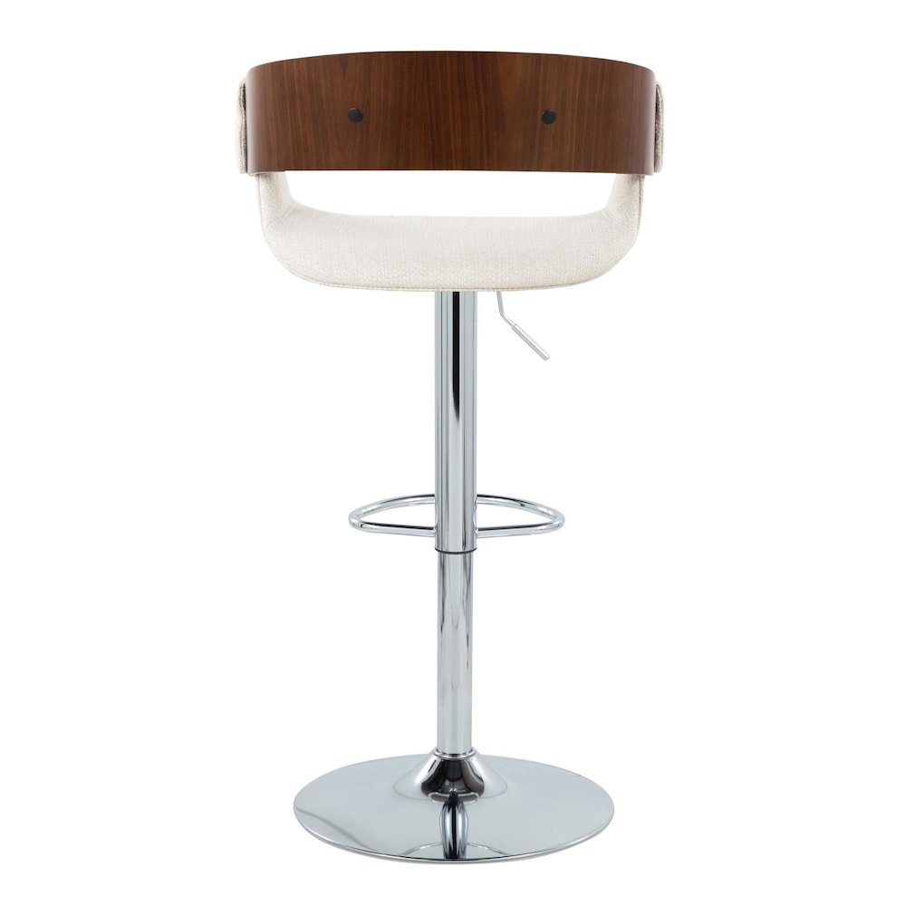 Chrome Metal, Walnut Wood, Cream Fabric Elisa Adjustable Barstool - Set of 2. Picture 5