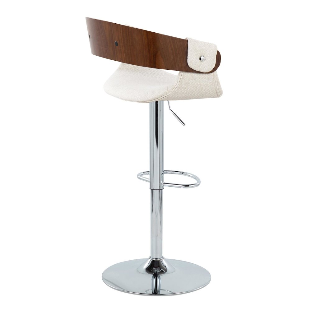 Chrome Metal, Walnut Wood, Cream Fabric Elisa Adjustable Barstool - Set of 2. Picture 4