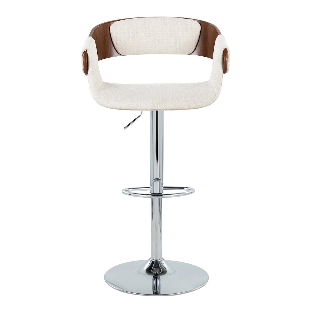 Chrome Metal, Walnut Wood, Cream Fabric Elisa Adjustable Barstool - Set of 2. Picture 6
