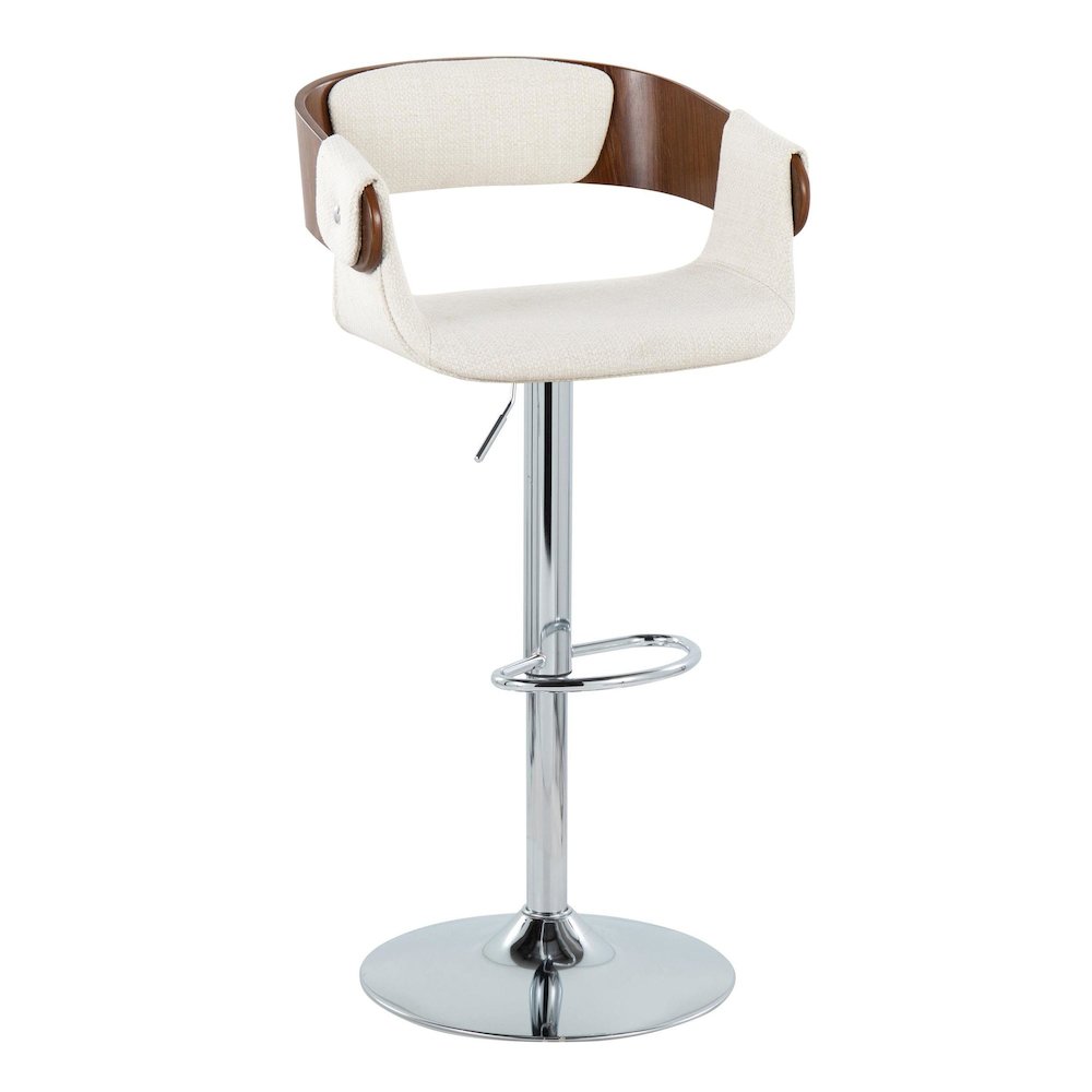 Chrome Metal, Walnut Wood, Cream Fabric Elisa Adjustable Barstool - Set of 2. Picture 2