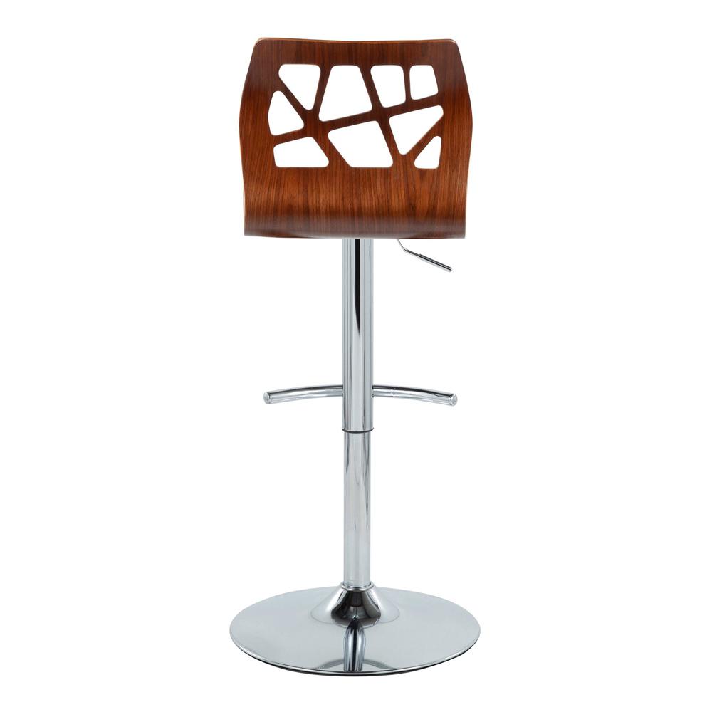 Chrome Metal, Walnut Wood, Grey Fabric Folia Adjustable Barstool - Set of 2. Picture 5