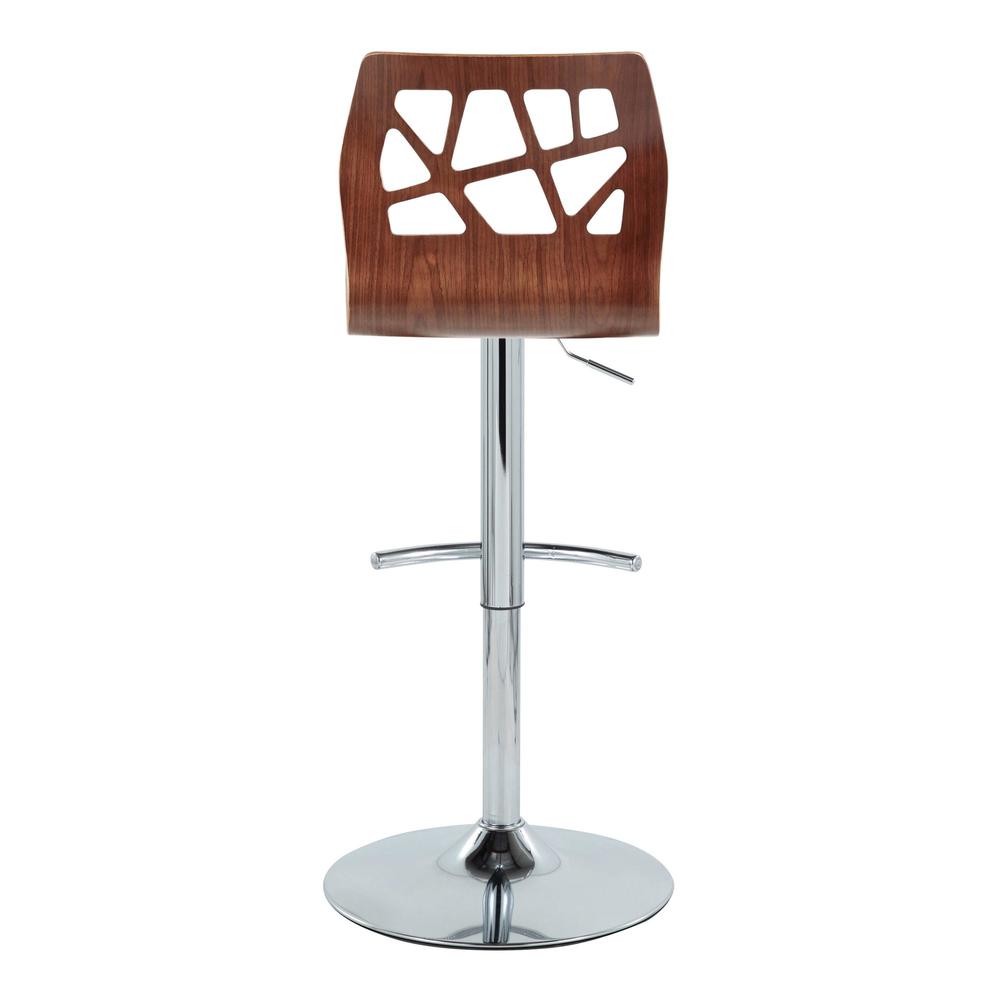 Chrome Metal, Walnut Wood, Teal Fabric Folia Adjustable Barstool - Set of 2. Picture 5