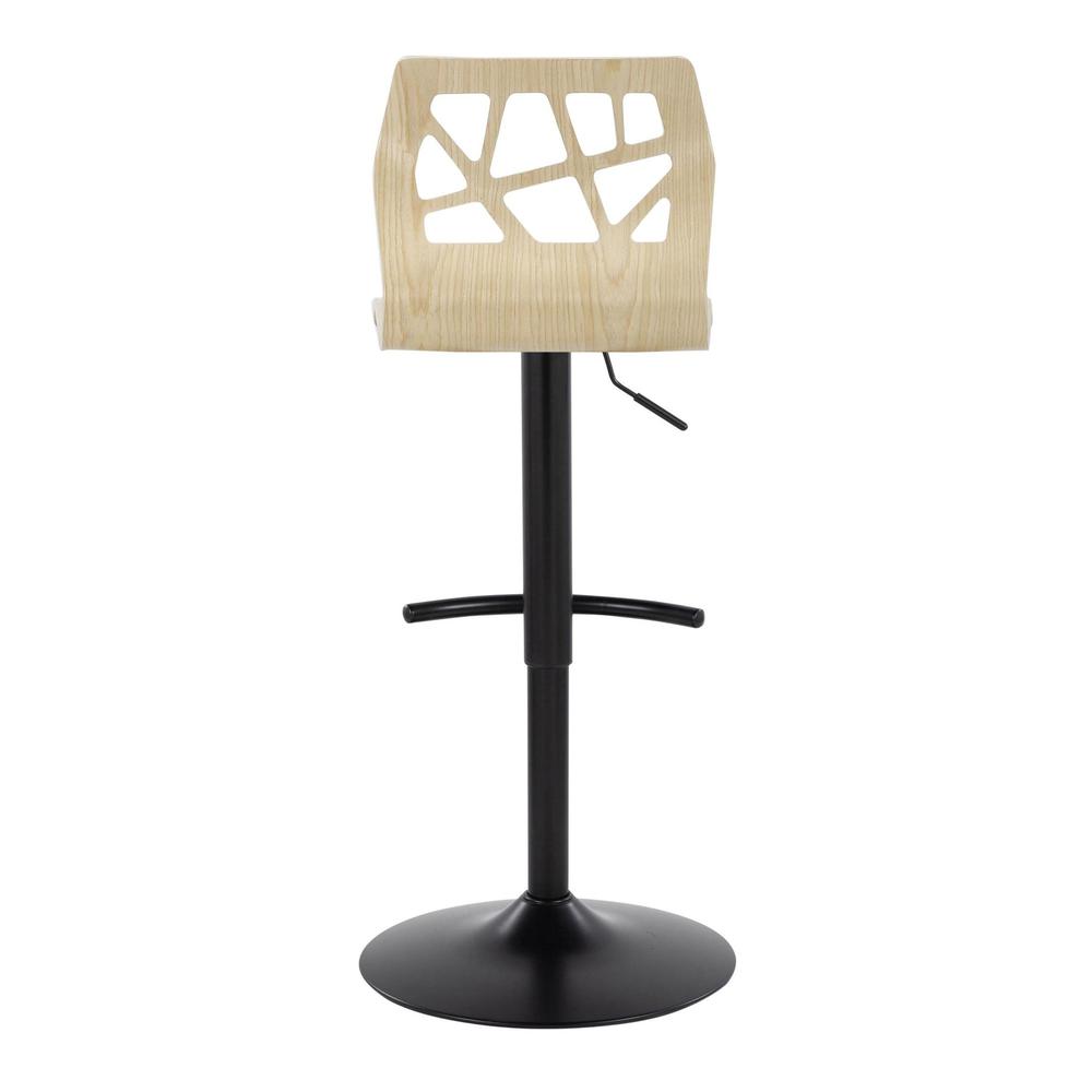 Black Metal, Natural Wood, Cream PU Folia Adjustable Barstool - Set of 2. Picture 5