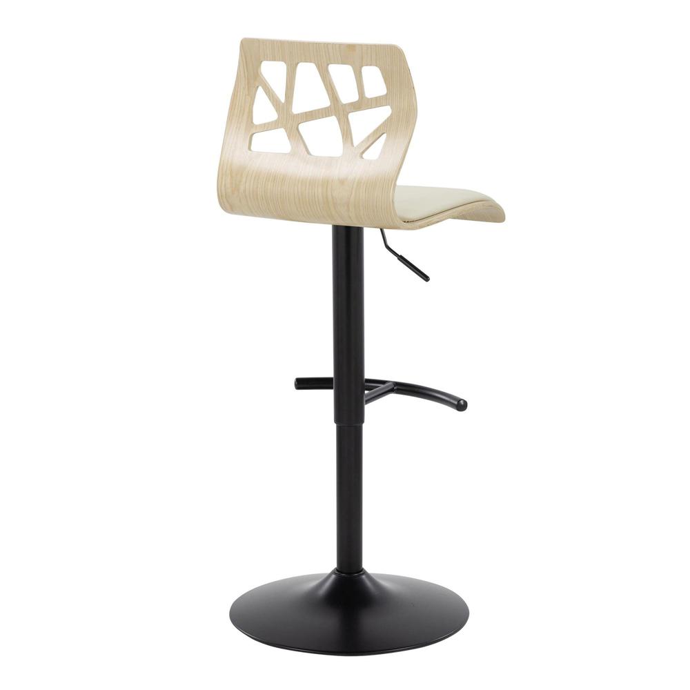 Black Metal, Natural Wood, Cream PU Folia Adjustable Barstool - Set of 2. Picture 4