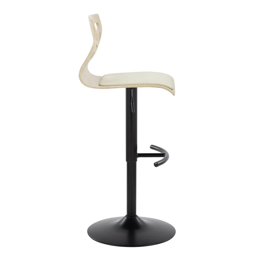 Black Metal, Natural Wood, Cream PU Folia Adjustable Barstool - Set of 2. Picture 3
