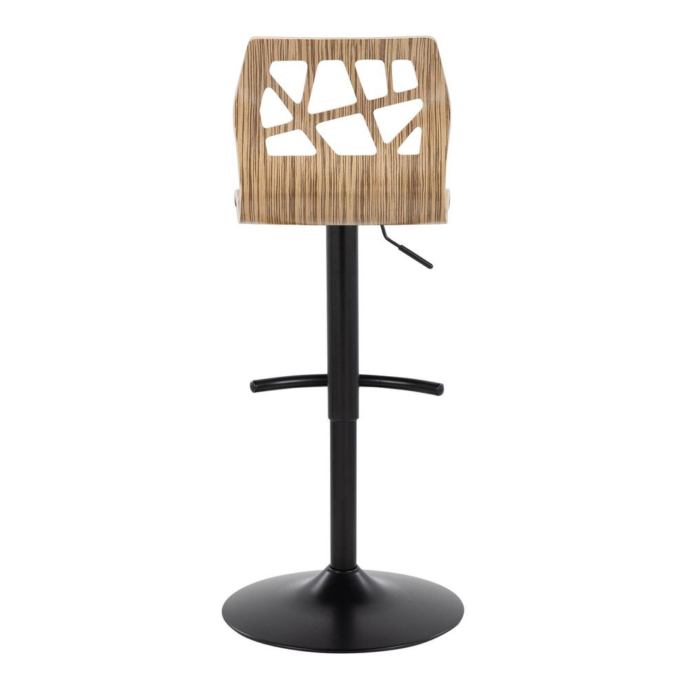 Black Metal, Zebra Wood, Cream PU Folia Adjustable Barstool - Set of 2. Picture 5