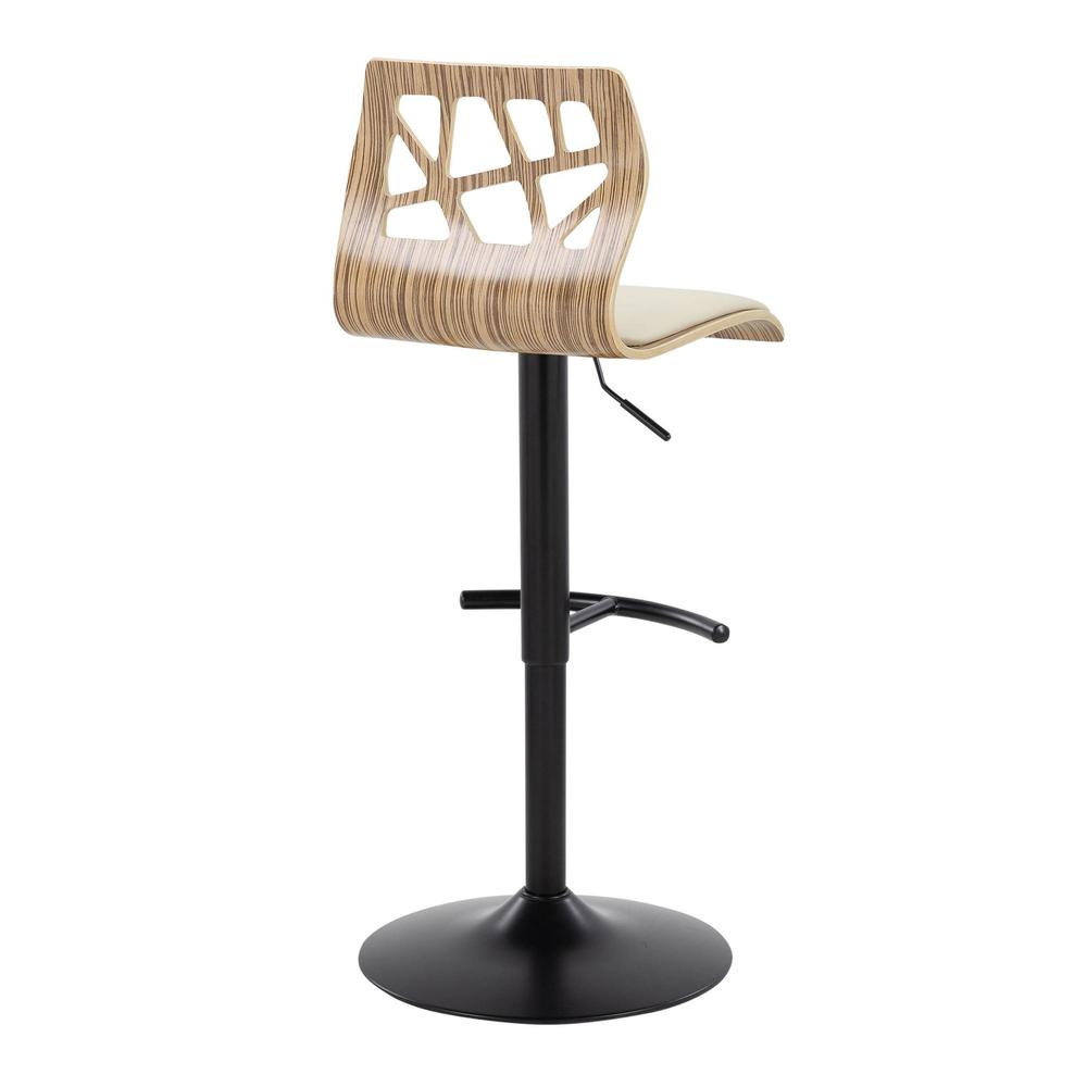 Black Metal, Zebra Wood, Cream PU Folia Adjustable Barstool - Set of 2. Picture 4