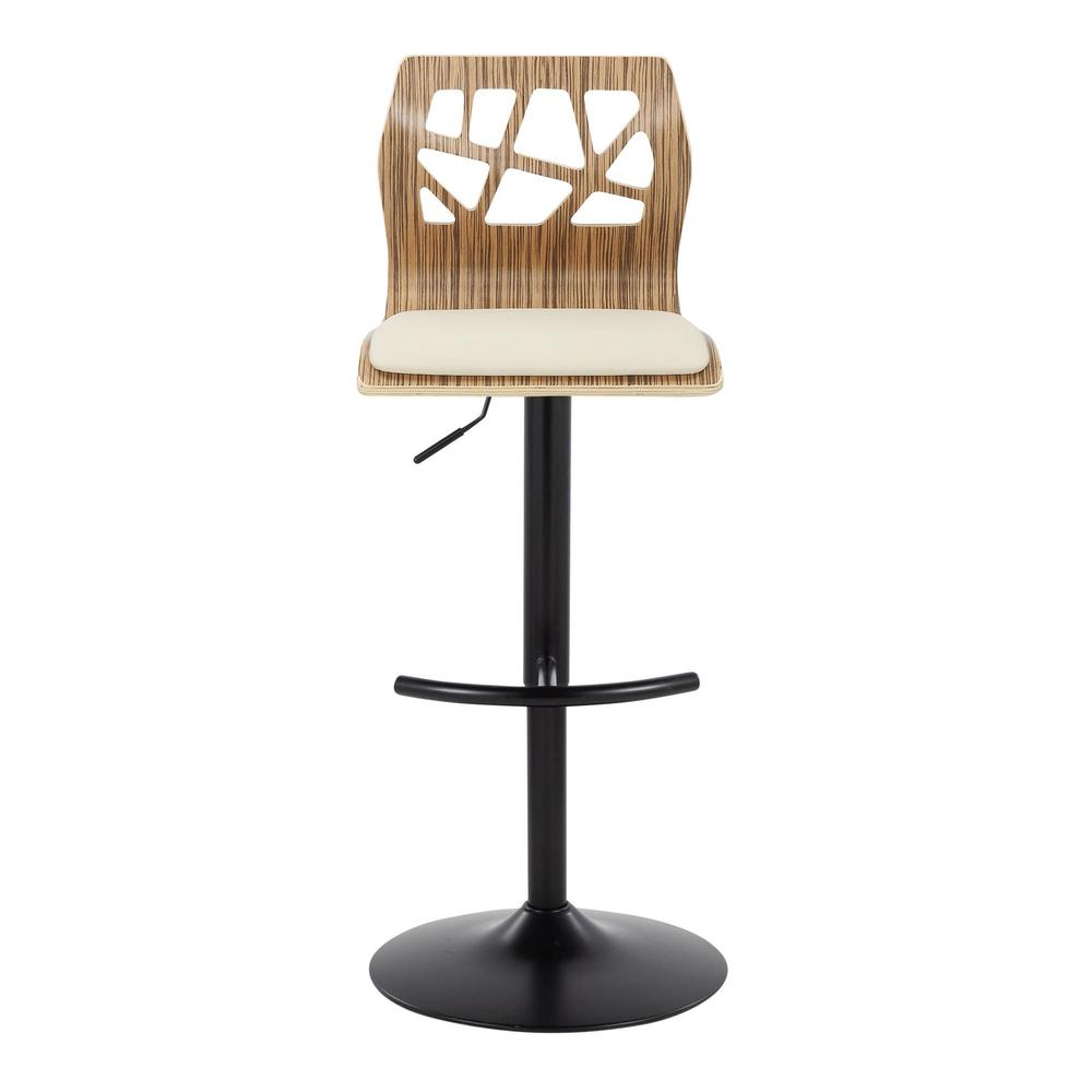 Black Metal, Zebra Wood, Cream PU Folia Adjustable Barstool - Set of 2. Picture 6
