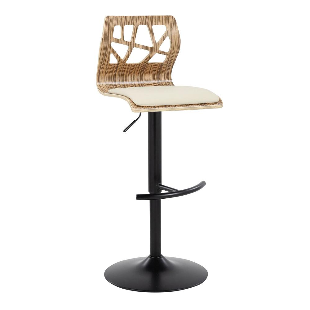 Black Metal, Zebra Wood, Cream PU Folia Adjustable Barstool - Set of 2. Picture 2