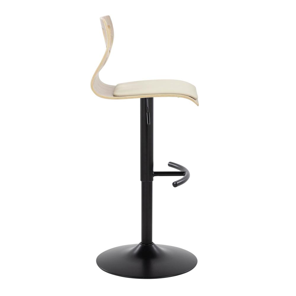 Black Metal, Zebra Wood, Cream PU Folia Adjustable Barstool - Set of 2. Picture 3