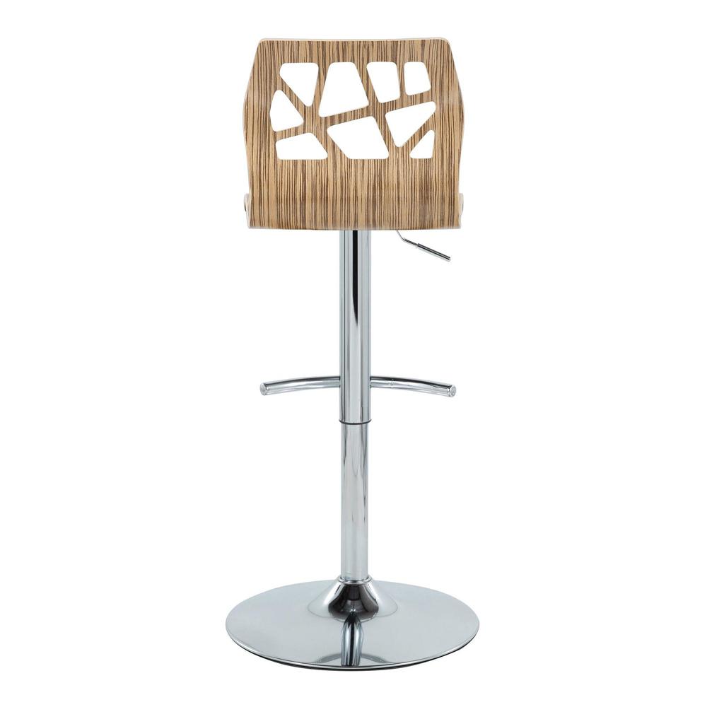 Chrome Metal, Zebra Wood, Cream PU Folia Adjustable Barstool - Set of 2. Picture 5
