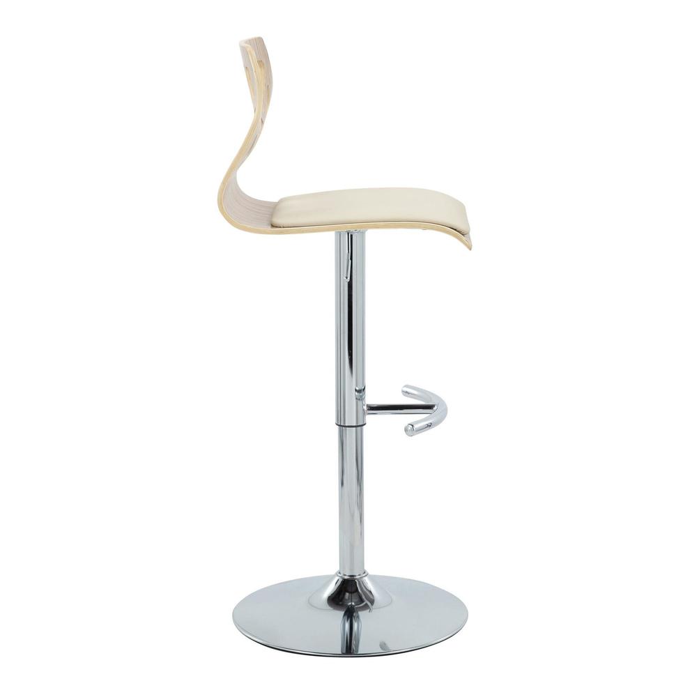 Chrome Metal, Zebra Wood, Cream PU Folia Adjustable Barstool - Set of 2. Picture 3