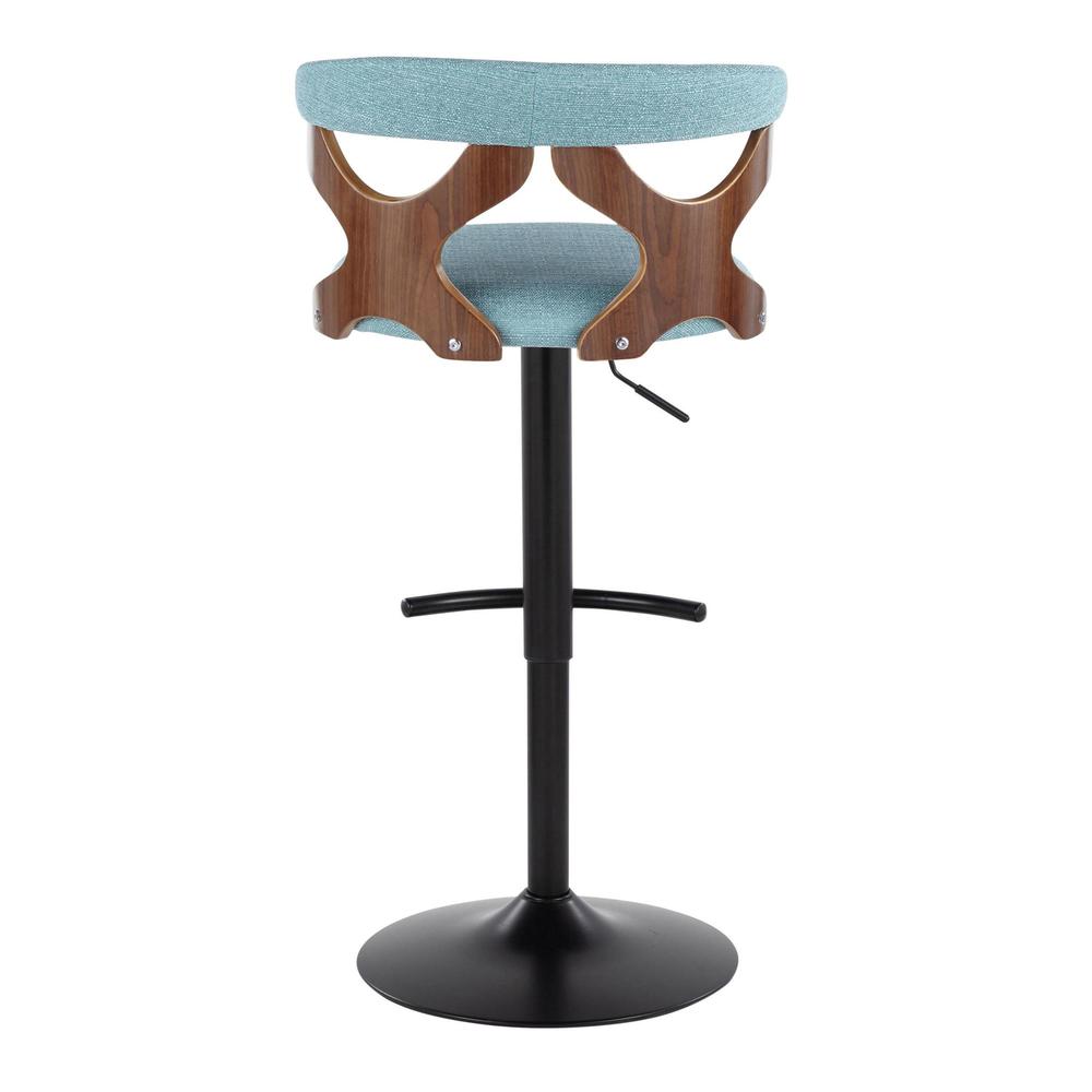 Black Metal, Walnut Wood, Teal Fabric Gardenia Adjustable Barstool - Set of 2. Picture 5