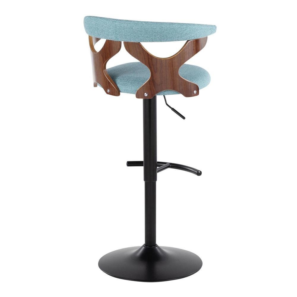 Black Metal, Walnut Wood, Teal Fabric Gardenia Adjustable Barstool - Set of 2. Picture 4