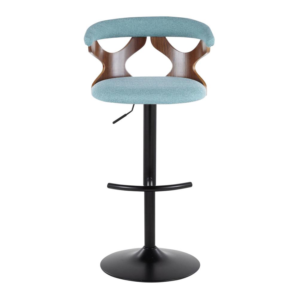 Black Metal, Walnut Wood, Teal Fabric Gardenia Adjustable Barstool - Set of 2. Picture 6