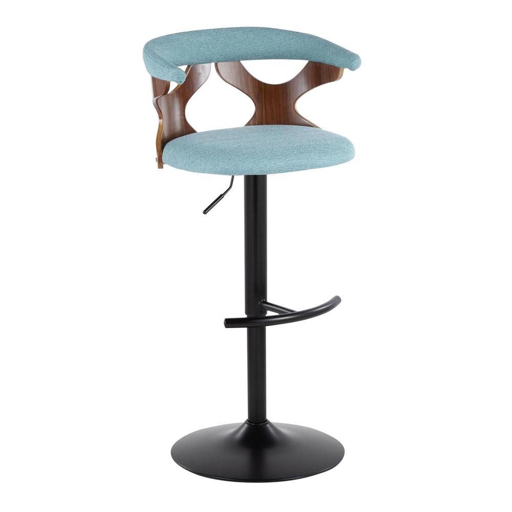 Black Metal, Walnut Wood, Teal Fabric Gardenia Adjustable Barstool - Set of 2. Picture 2
