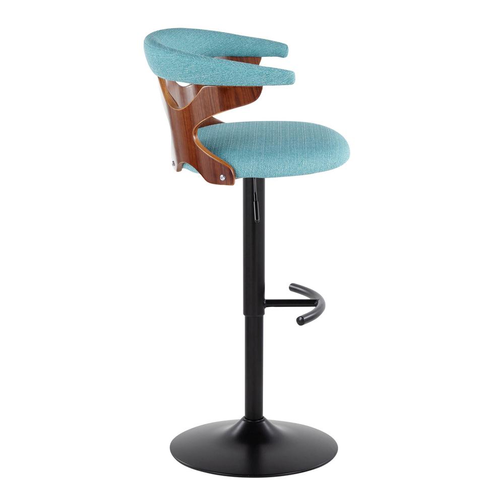 Black Metal, Walnut Wood, Teal Fabric Gardenia Adjustable Barstool - Set of 2. Picture 3