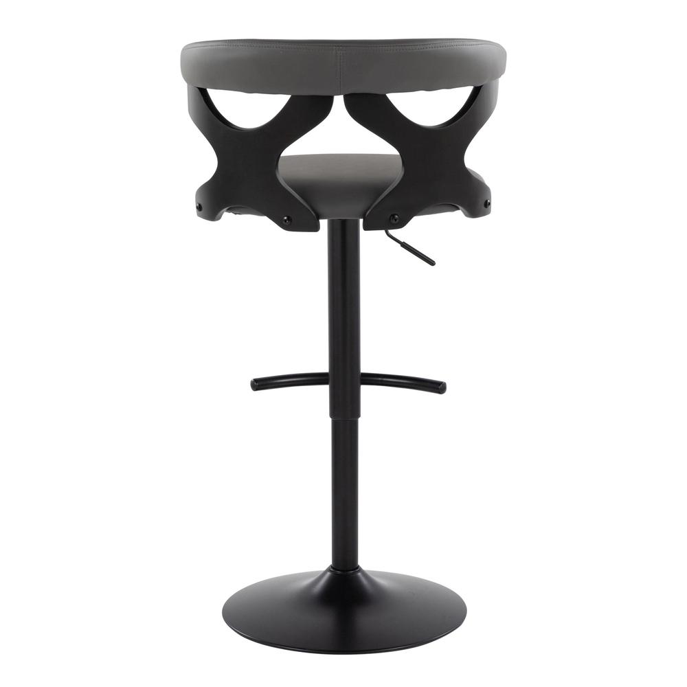 Black Wood, Black Metal, Grey PU Gardenia Adjustable Barstool - Set of 2. Picture 5