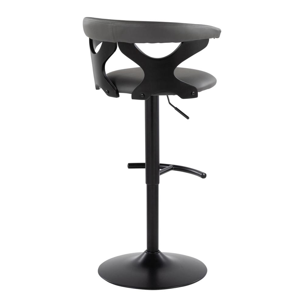 Black Wood, Black Metal, Grey PU Gardenia Adjustable Barstool - Set of 2. Picture 4