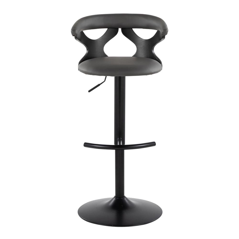 Black Wood, Black Metal, Grey PU Gardenia Adjustable Barstool - Set of 2. Picture 6