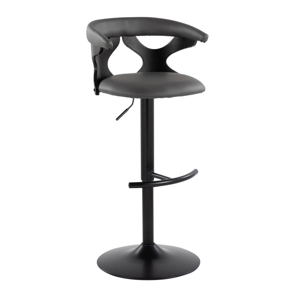 Black Wood, Black Metal, Grey PU Gardenia Adjustable Barstool - Set of 2. Picture 2