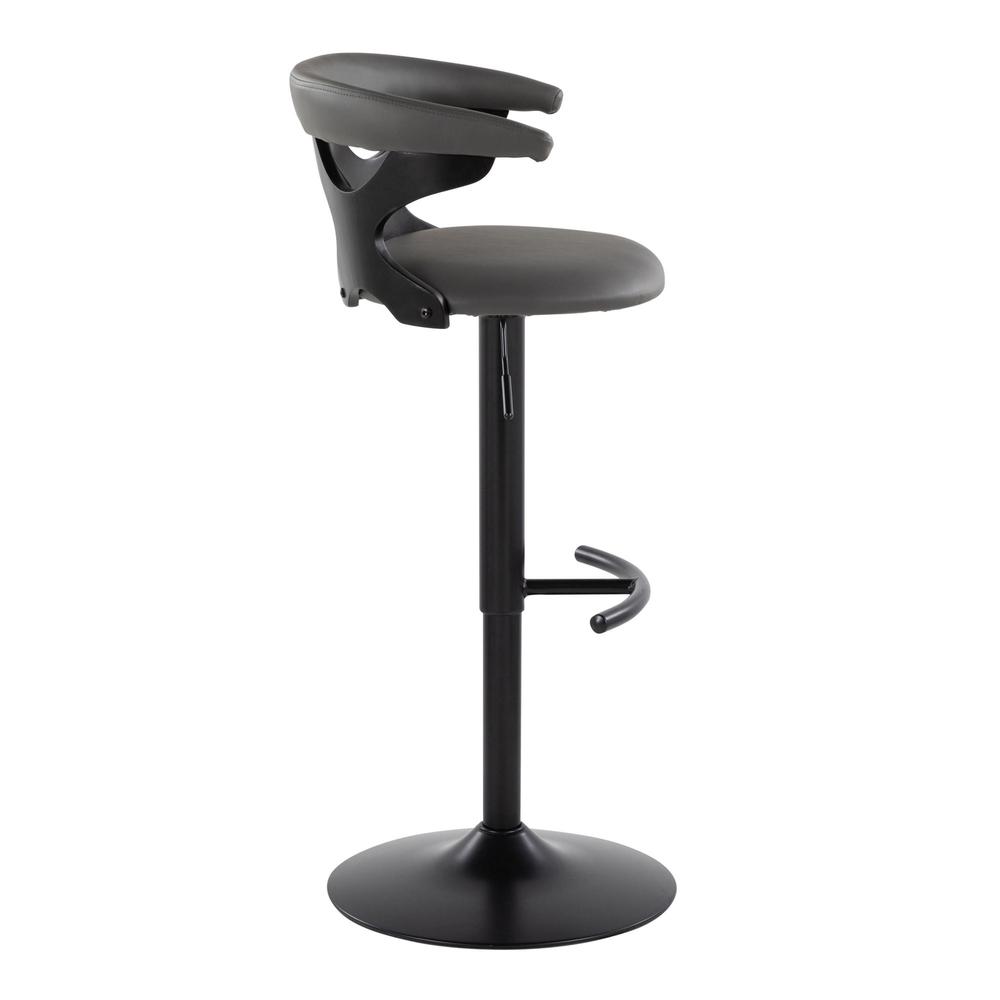 Black Wood, Black Metal, Grey PU Gardenia Adjustable Barstool - Set of 2. Picture 3