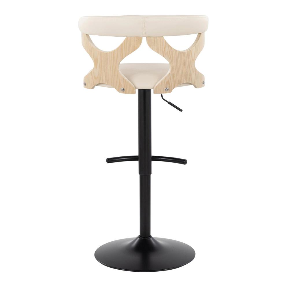 Black Metal, Natural Wood, Cream PU Gardenia Adjustable Barstool - Set of 2. Picture 5