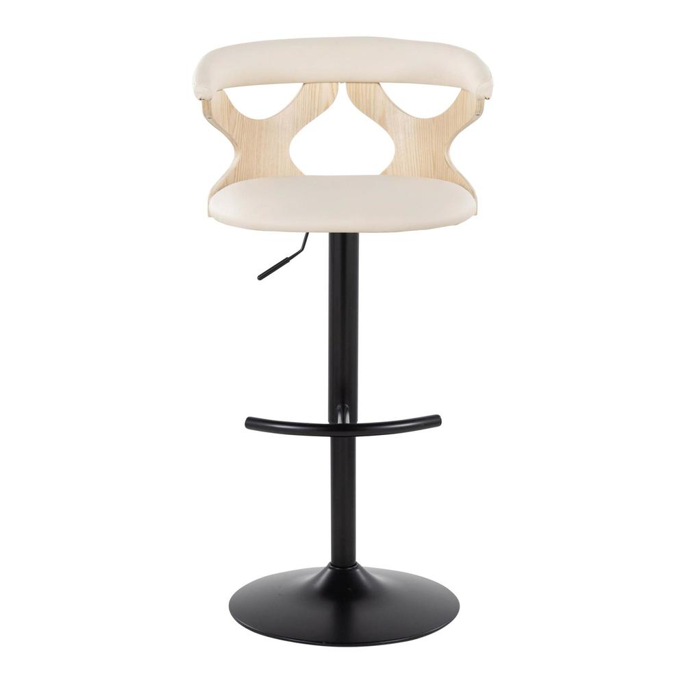 Black Metal, Natural Wood, Cream PU Gardenia Adjustable Barstool - Set of 2. Picture 6