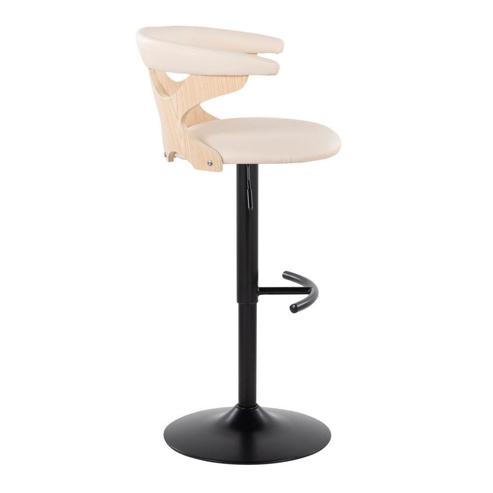 Black Metal, Natural Wood, Cream PU Gardenia Adjustable Barstool - Set of 2. Picture 3