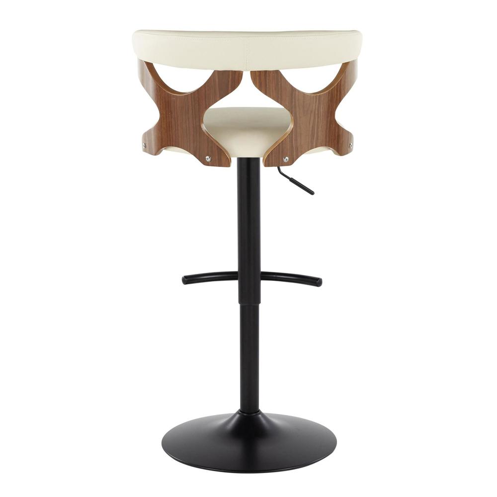 Black Metal, Walnut Wood, Cream PU Gardenia Adjustable Barstool - Set of 2. Picture 5