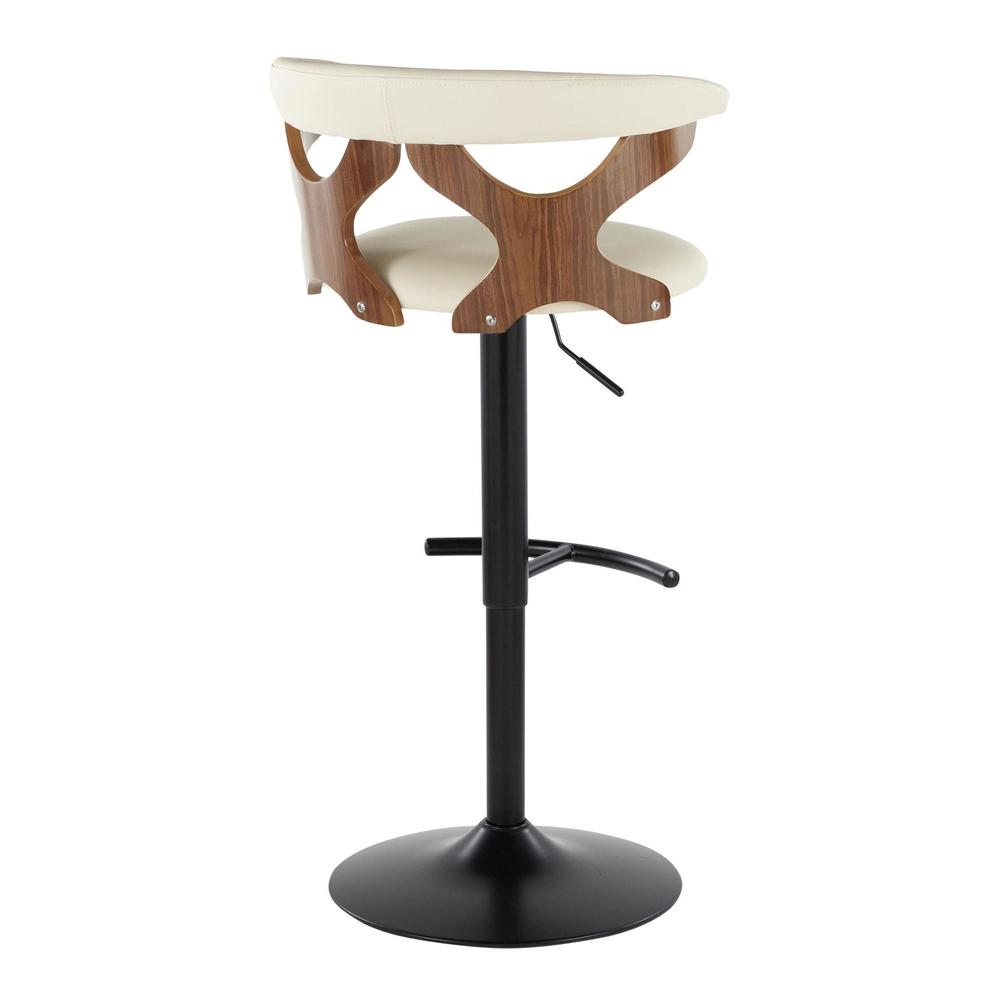 Black Metal, Walnut Wood, Cream PU Gardenia Adjustable Barstool - Set of 2. Picture 4