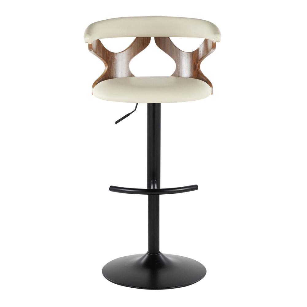 Black Metal, Walnut Wood, Cream PU Gardenia Adjustable Barstool - Set of 2. Picture 6