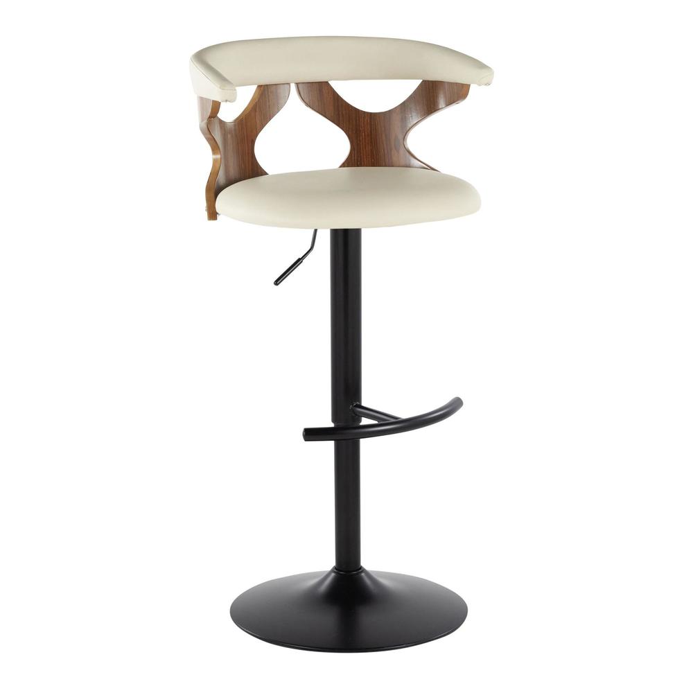 Black Metal, Walnut Wood, Cream PU Gardenia Adjustable Barstool - Set of 2. Picture 2