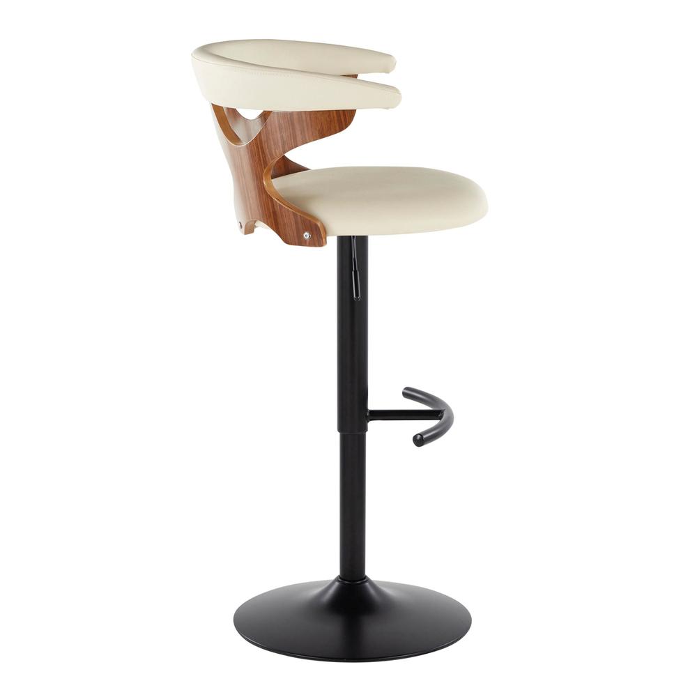 Black Metal, Walnut Wood, Cream PU Gardenia Adjustable Barstool - Set of 2. Picture 3