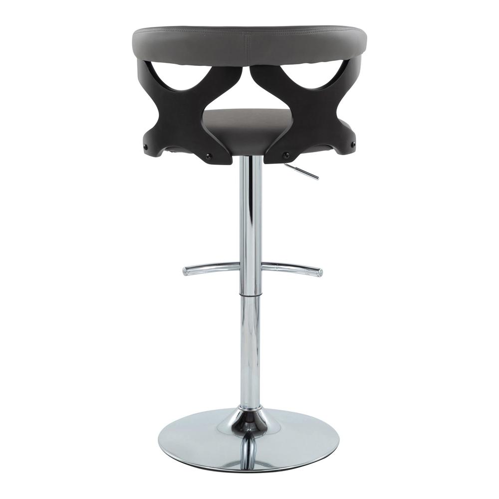 Black Wood, Chrome Metal, Grey PU Gardenia Adjustable Barstool - Set of 2. Picture 4