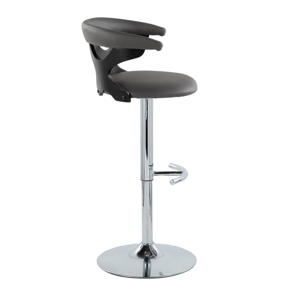 Black Wood, Chrome Metal, Grey PU Gardenia Adjustable Barstool - Set of 2. Picture 3