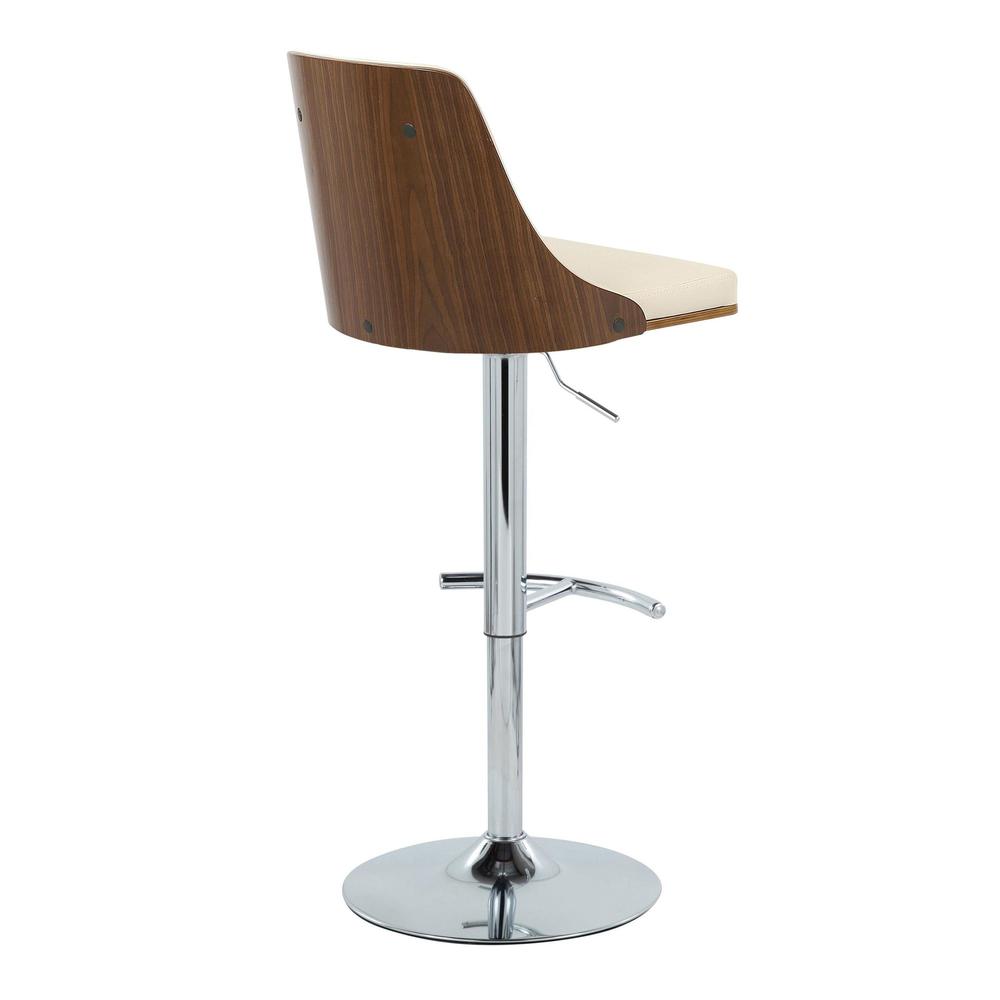 Chrome Metal, Walnut Wood, Cream PU Gianna Adjustable Barstool - Set of 2. Picture 4