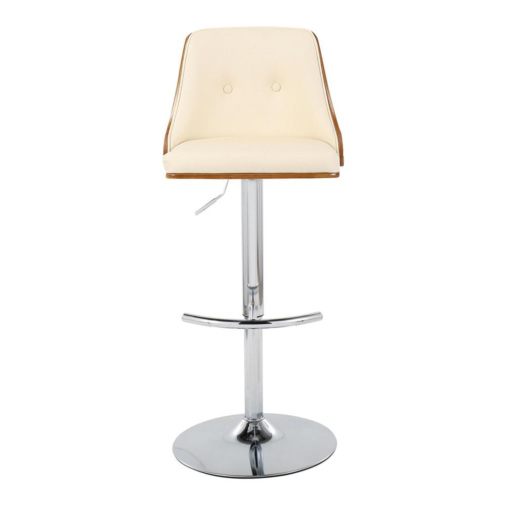 Chrome Metal, Walnut Wood, Cream PU Gianna Adjustable Barstool - Set of 2. Picture 6