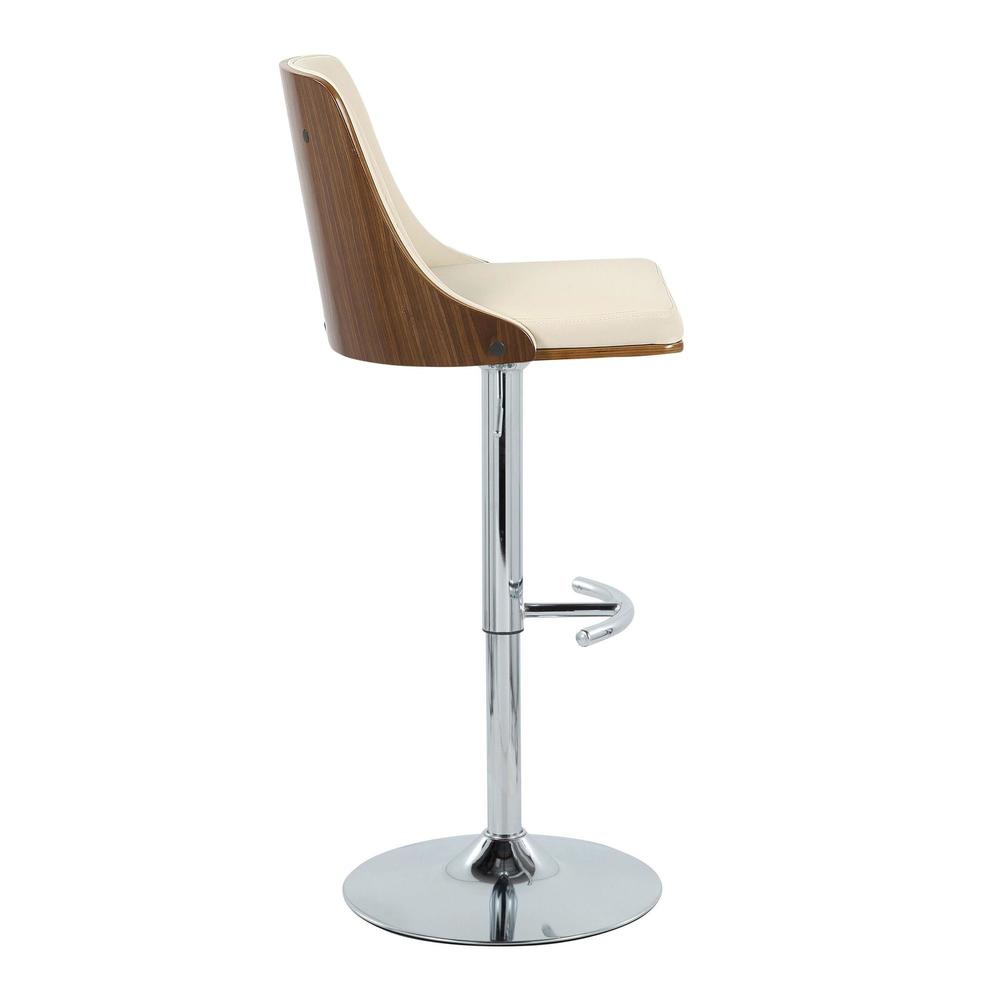 Chrome Metal, Walnut Wood, Cream PU Gianna Adjustable Barstool - Set of 2. Picture 3