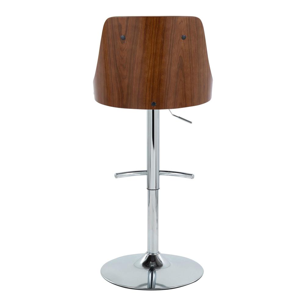 Chrome Metal, Walnut Wood, White PU Gianna Adjustable Barstool - Set of 2. Picture 5