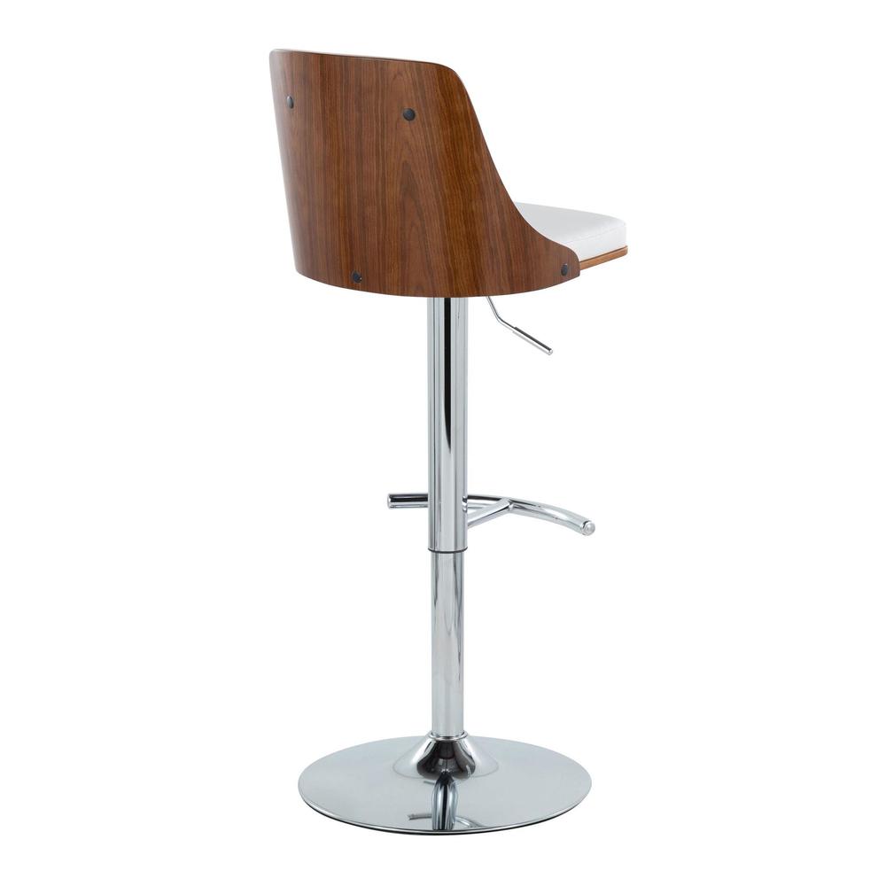 Chrome Metal, Walnut Wood, White PU Gianna Adjustable Barstool - Set of 2. Picture 4