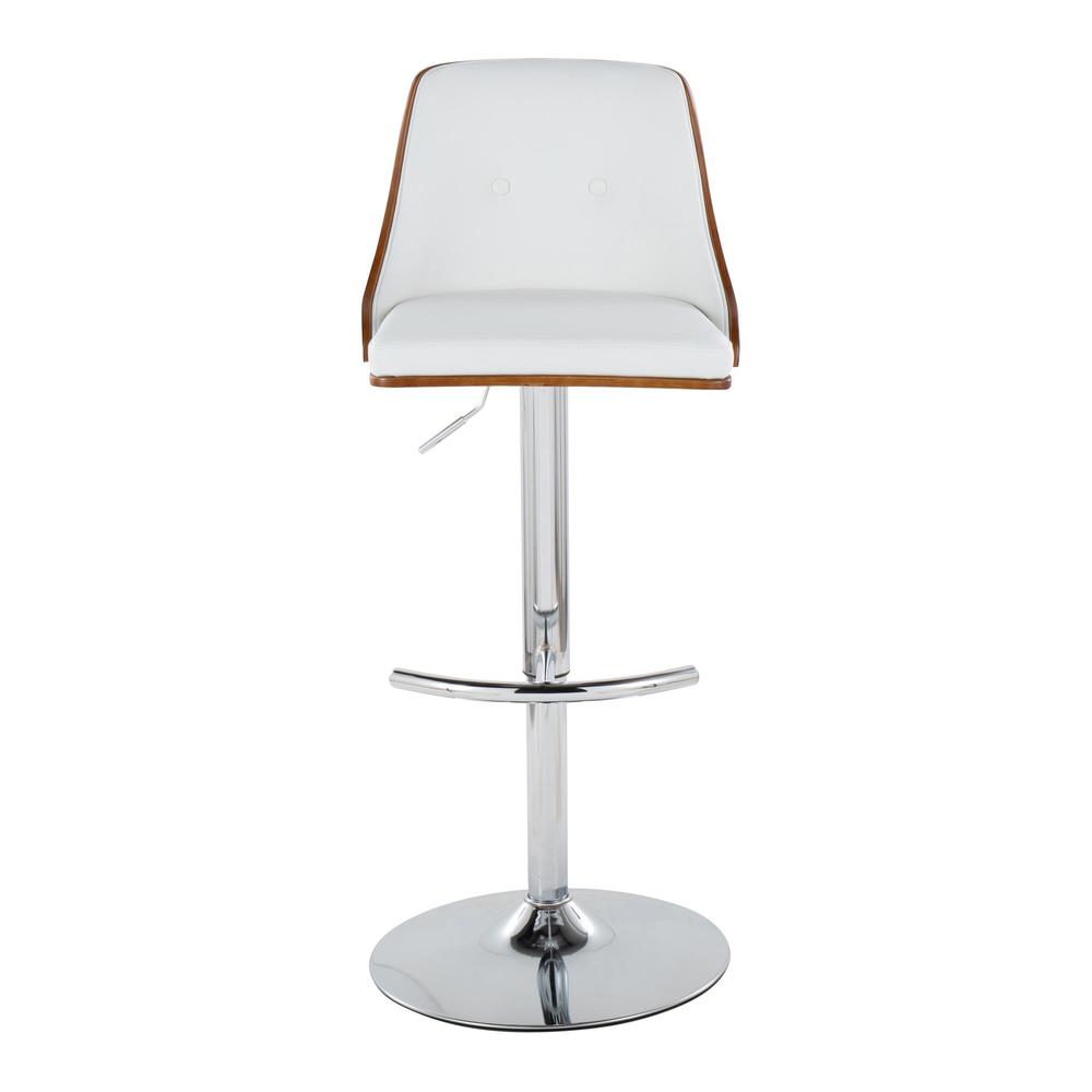 Chrome Metal, Walnut Wood, White PU Gianna Adjustable Barstool - Set of 2. Picture 6