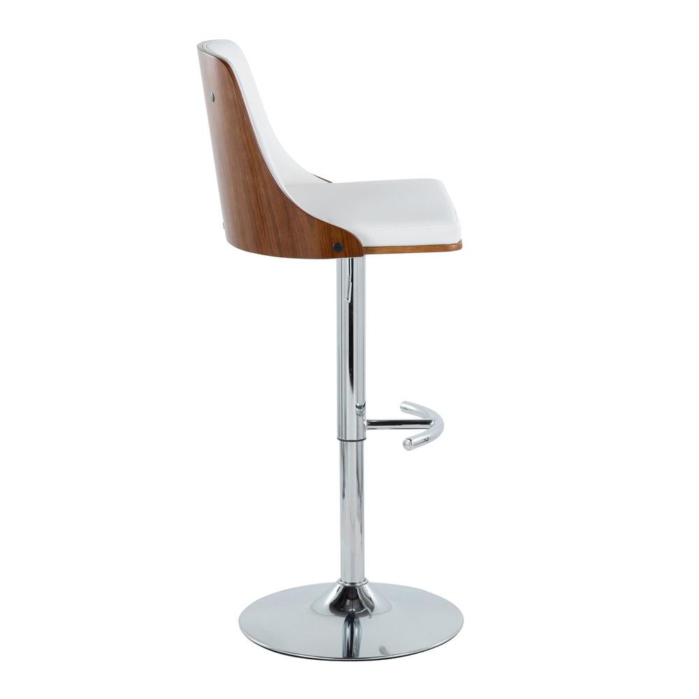 Chrome Metal, Walnut Wood, White PU Gianna Adjustable Barstool - Set of 2. Picture 3