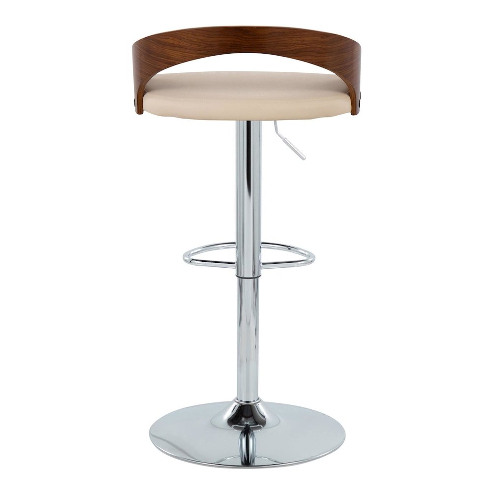 Chrome Metal, Walnut Wood, Cream PU Grotto Adjustable Height Barstool - Set of 2. Picture 5