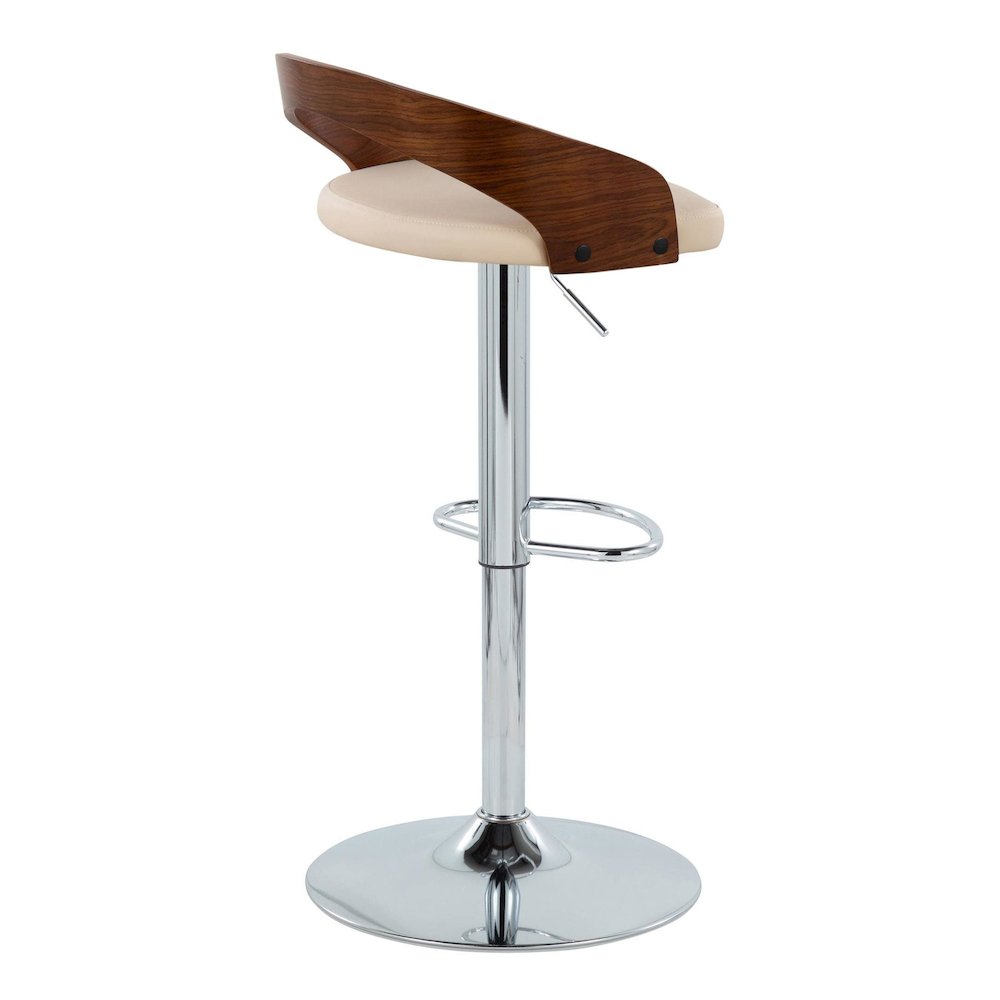 Chrome Metal, Walnut Wood, Cream PU Grotto Adjustable Height Barstool - Set of 2. Picture 4