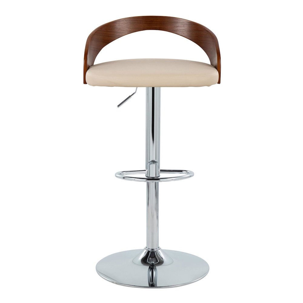 Chrome Metal, Walnut Wood, Cream PU Grotto Adjustable Height Barstool - Set of 2. Picture 6