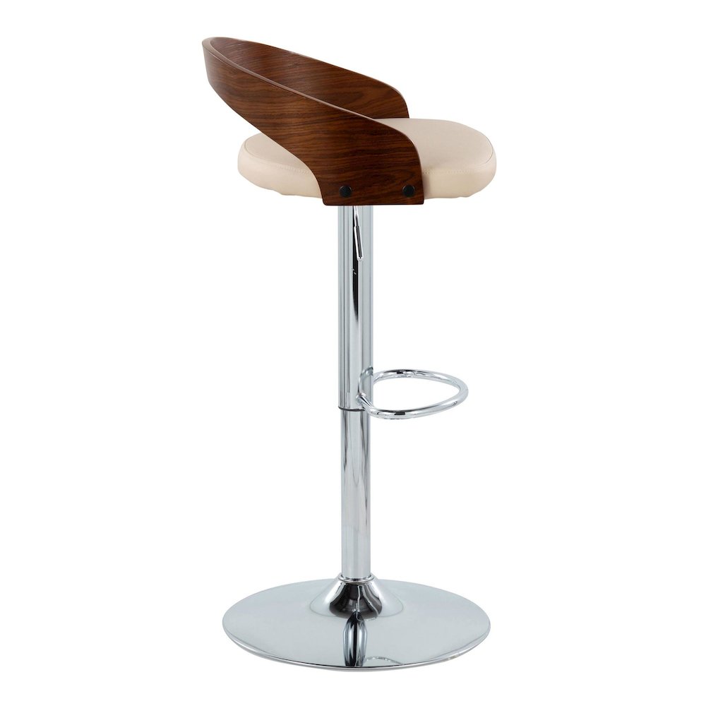 Chrome Metal, Walnut Wood, Cream PU Grotto Adjustable Height Barstool - Set of 2. Picture 3